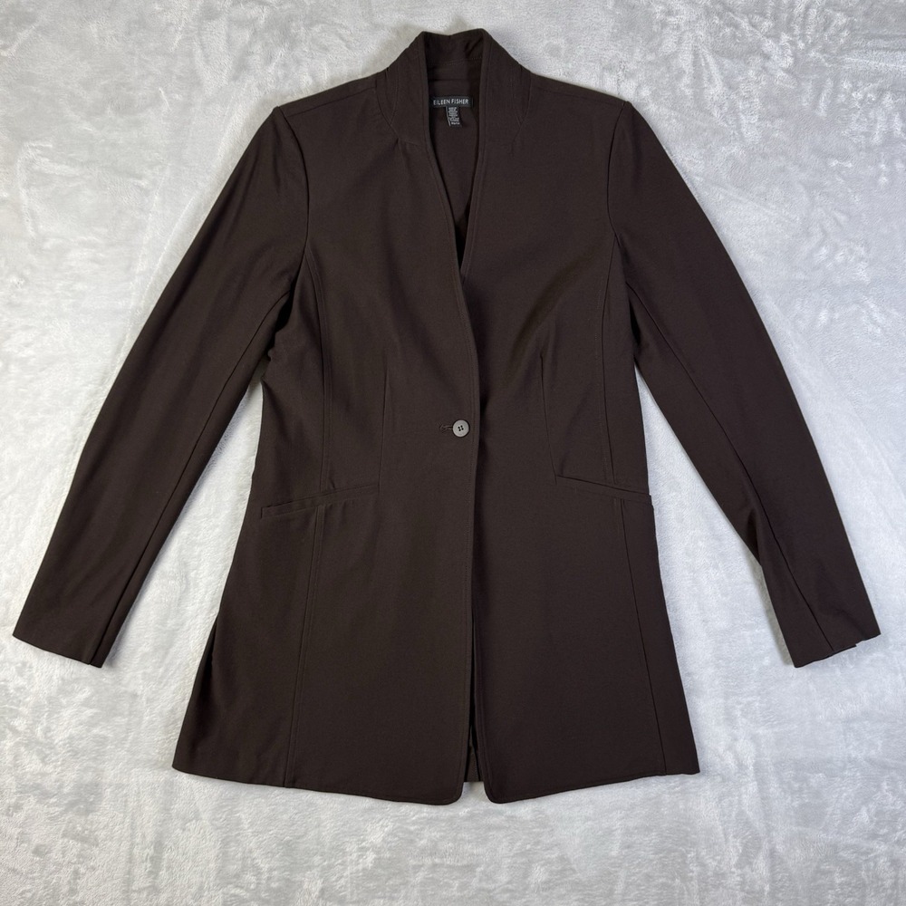 Eileen Fisher Ponte‎ Blazer Size XS Espresso Brown Office Business Buttoned